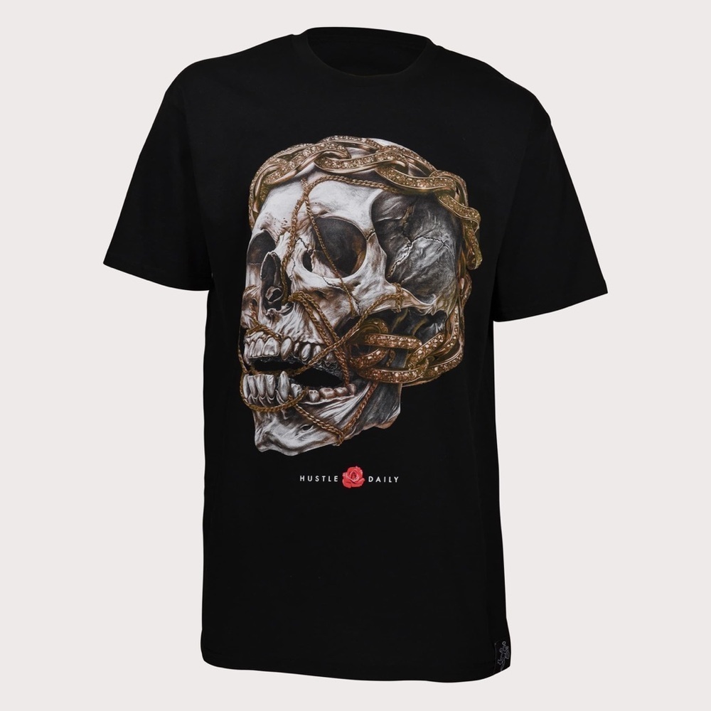 Sz M MENS HASTAMUERTE LLC HASTA MUERTE DIAMOND CHAIN SKULL BLACK FOAM TEE